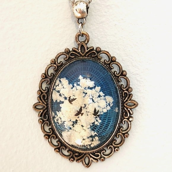 Antique Epoxy Necklace, Long-chain Vintage Oval Pendant (Handmade) - Picture 4 of 4